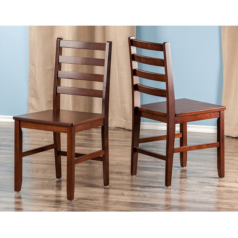 Set of 2 Rich Walnut Ladder Back Design Dining Chair 34.5