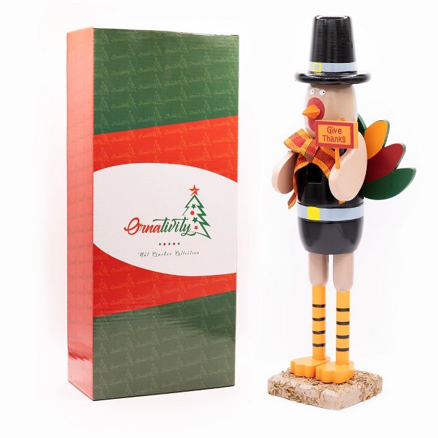 Ornativity Thanksgiving Fall Turkey Nutcracker Green And Orange Wooden Turkey Nutcracker Holiday Christmas Doll Figure Home Table Decorations