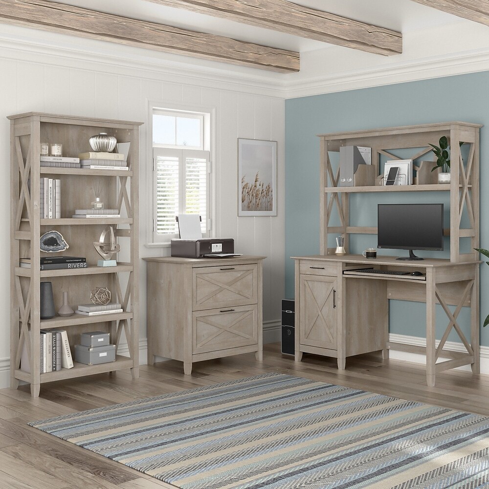 Key West Small Computer Desk with Hutch and Storage by Bush Furniture