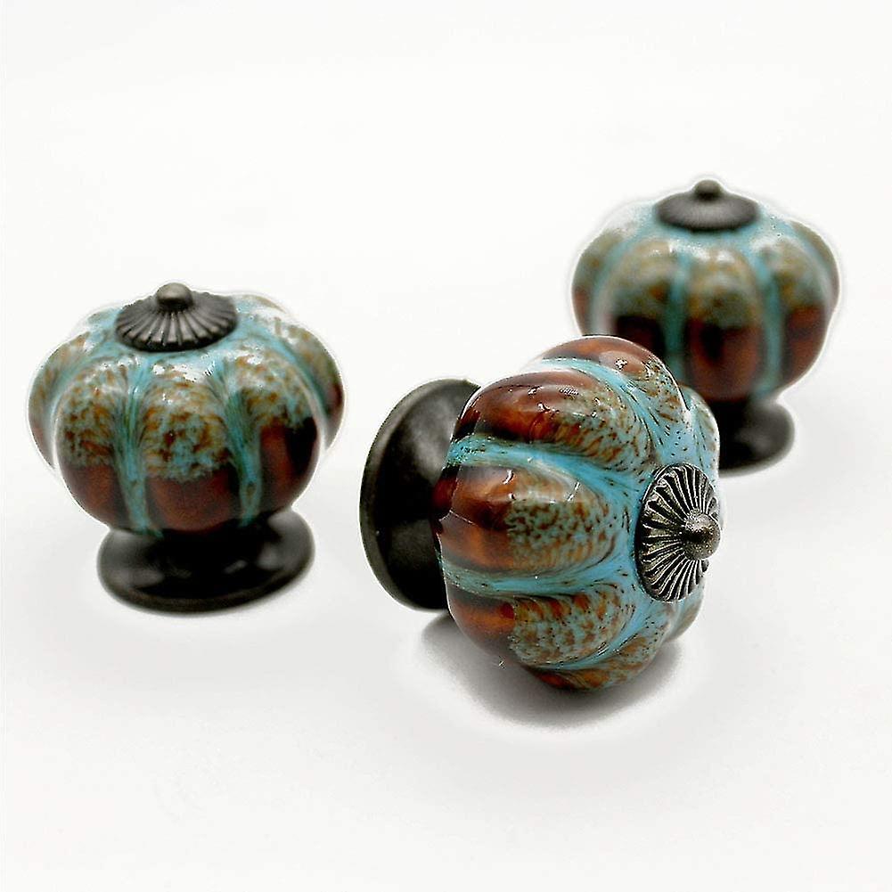 Set Of 6 Drawer Pulls， Cabinet Handles， Ceramic Knobs， Retro And Elegant Pumpkin Knobs， Cabinet Drawer Pulls