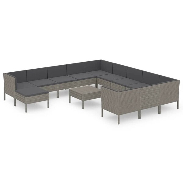 13 Piece Patio Lounge Set with Cushions Poly Rattan Gray - Overstock - 37574465