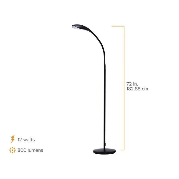 Adjustable Silicone Neck LED Floor Lamp, 12W, 800 Lumens, Black