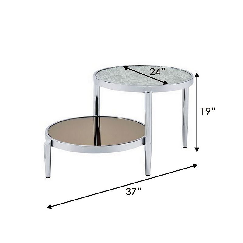 Twin Top Coffee Table with Tubular Rounded Legs， Silver