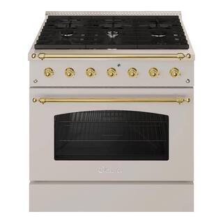 Hallman CLASSICO 36 in. 5.2 Cu. ft. 6 Burner Freestanding All Gas Range with Gas Stove and Gas Oven Stainless steel Brass Trim HCLRG36BSSS