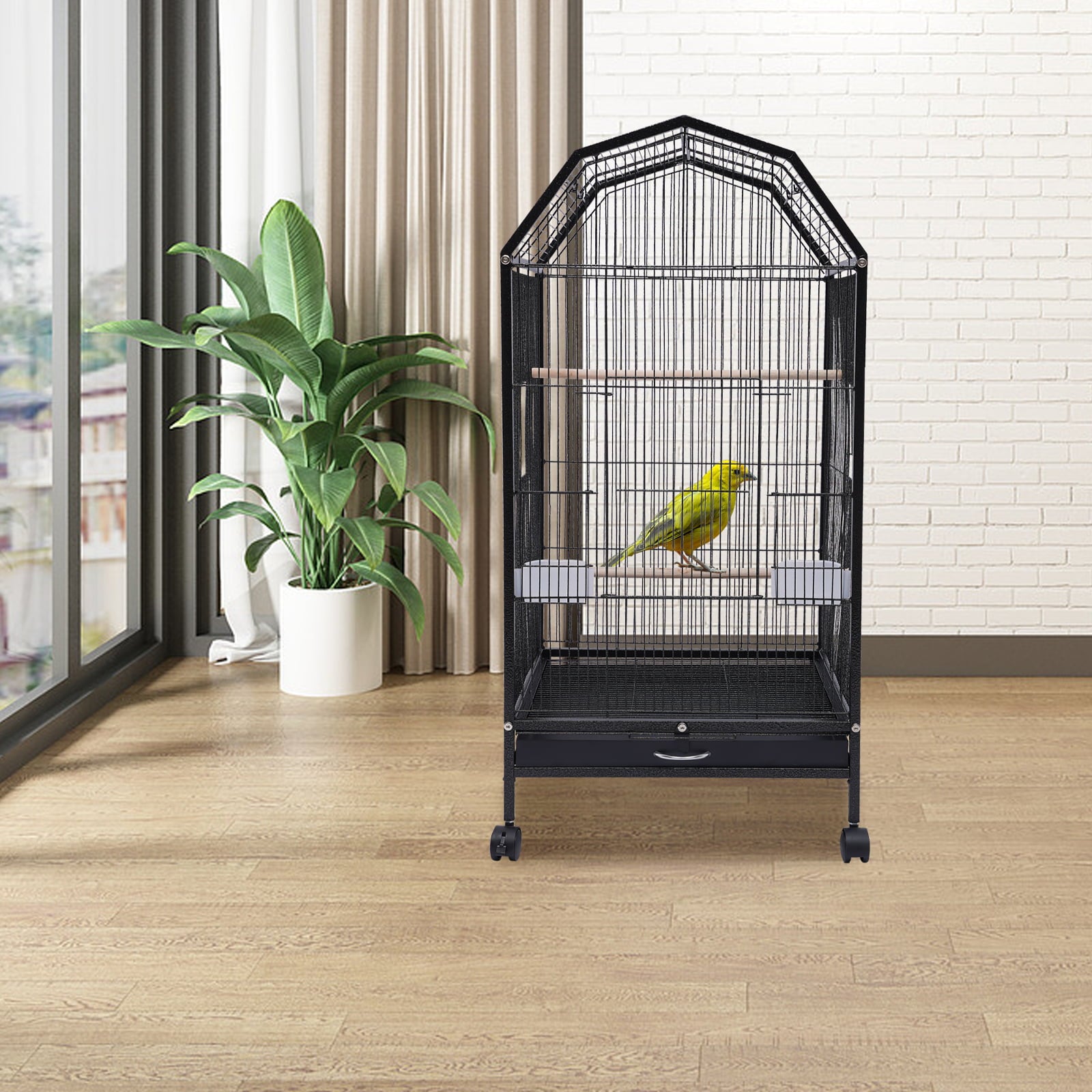 Miumaeov Parakeet Bird Cage with Stand Metal Pet Bird Flight Cages Large Finch Bird Cage for Conure Canary Parakeet Macaw Finch Cockatoo Budgie Cockatiels Parrot Pet House， Black