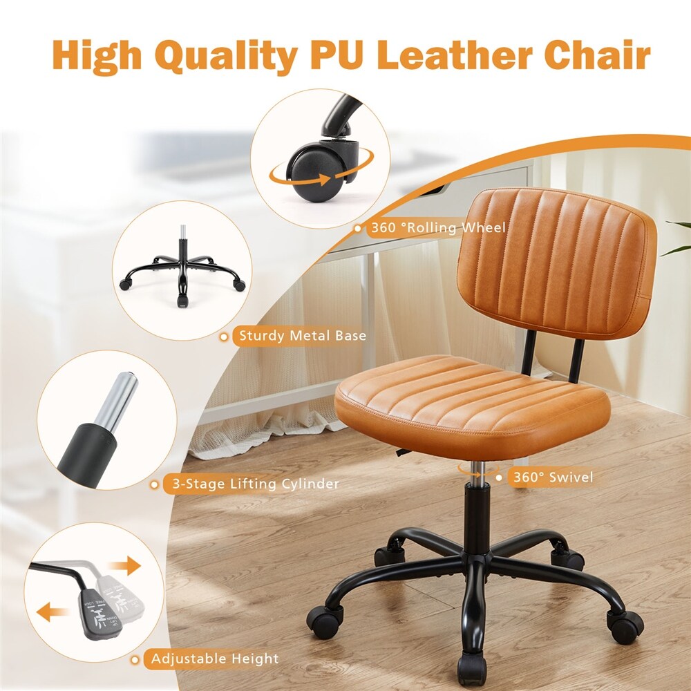 Leather Low Back Task Chair / Small Home Office Chair with Wheels