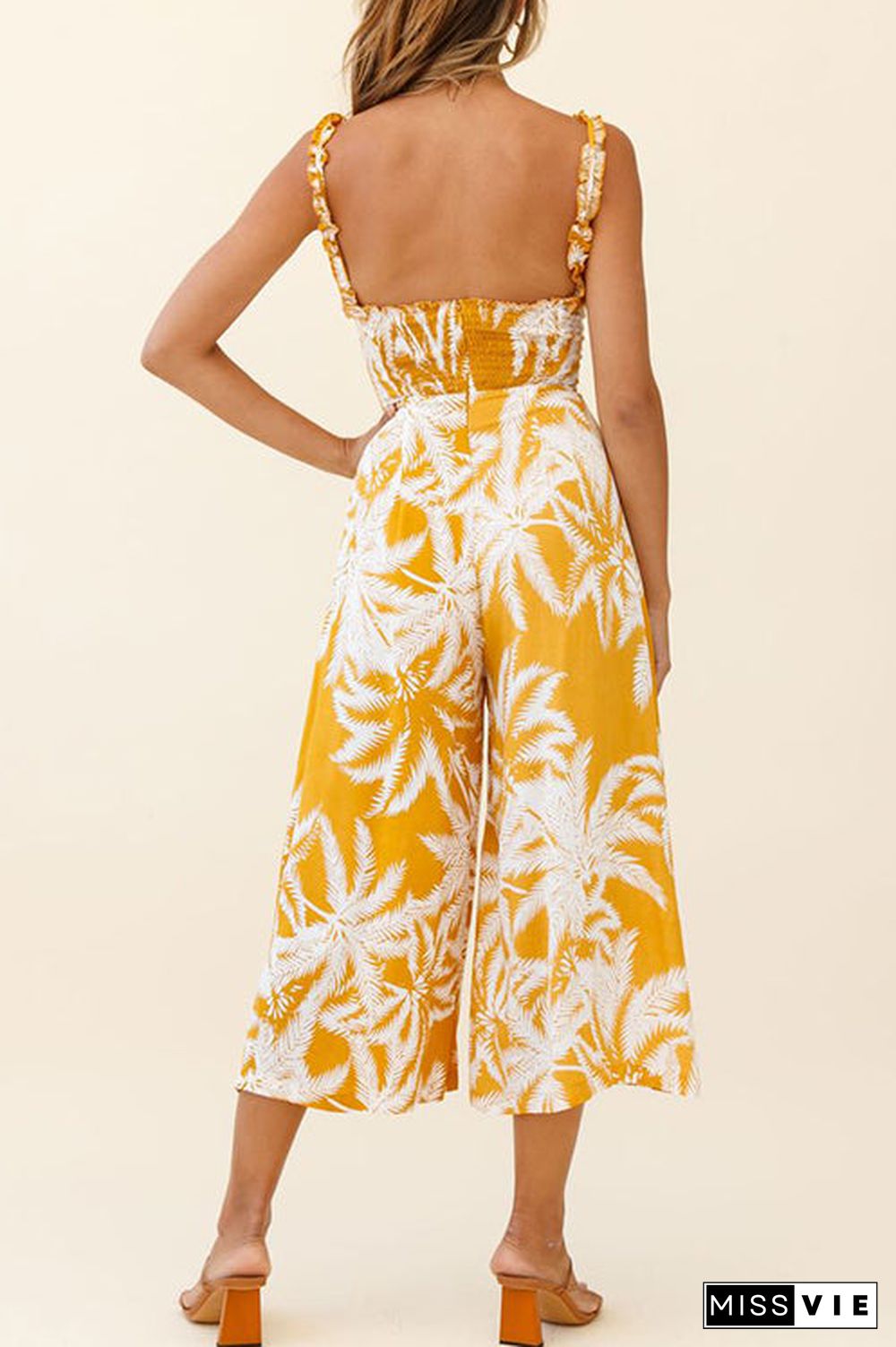 Palm Print Slip Wide Leg Jumpsuits