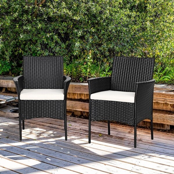 2 pieces Patio Wicker Chairs with Cozy Seat Cushions - 25