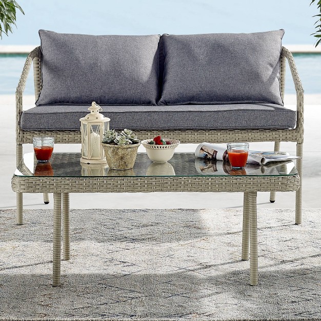 All weather Wicker Windham Outdoor Coffeee Table With Glass Top Gray Alaterre Furniture