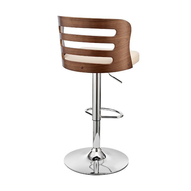 Adjustable Barstool with Curved Open Wooden Back， Brown and Cream