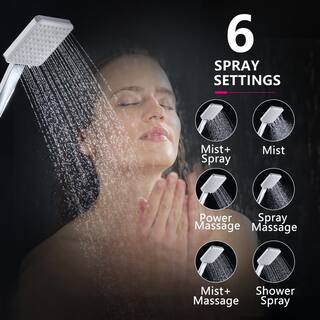 PROOX 6-Spray Patterns with 1.8 GPM 4 in. Wall Mount Handheld Shower Head in Chrome PRAC117CH