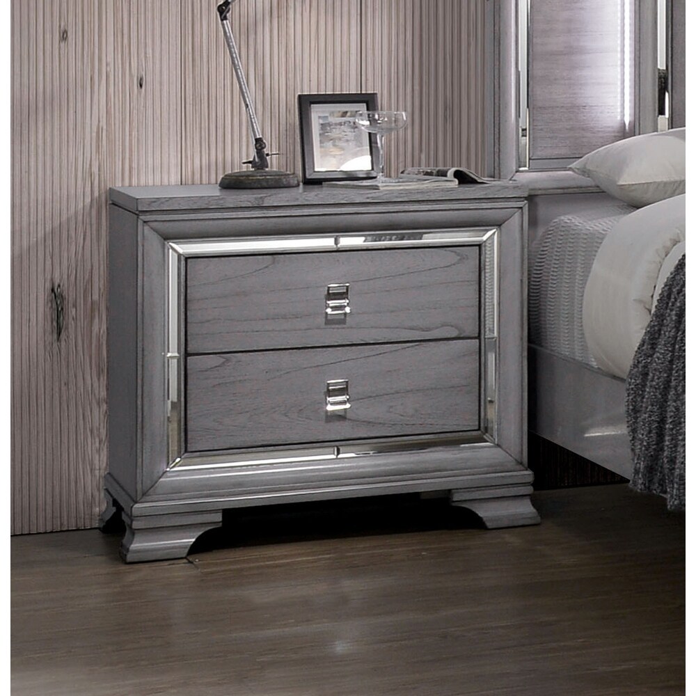 Taia Contemporary Grey 2 Drawer Solid Wood Nightstand by Furniture of America