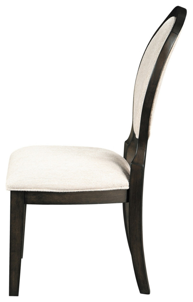 20 Inch Dining Chair Set Of 2 Oval Padded Back Polylinen Cream Fabric   Transitional   Dining Chairs   by Dot  ampBo  Houzz