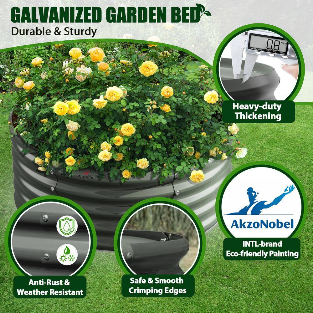Cesicia 4 ft. L x 1.5 ft. H Gray Round Galvanized Steel Raised Garden Bed Above Ground Modular Planter Boxes(Set of 2) ANG005bedwy