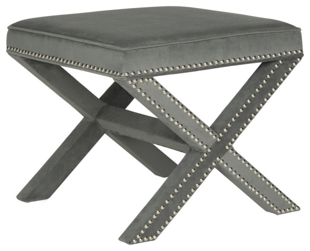 Arnold Velvet Ottoman  Silver Nail Heads Gray   Transitional   Footstools And Ottomans   by Rustic Home Furniture Deco  Houzz