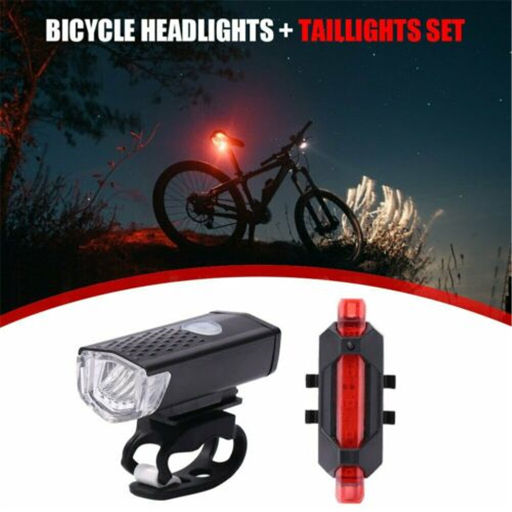 300 Lumen USB Rechargeable Bike Light， LED Bike Headlight and Taillight Set Super Bright Bicycle Light IPX5 Waterproof Powerful Safety Flashlight for Riding Hiking Camp Cycling Mountain Street Road-2pks