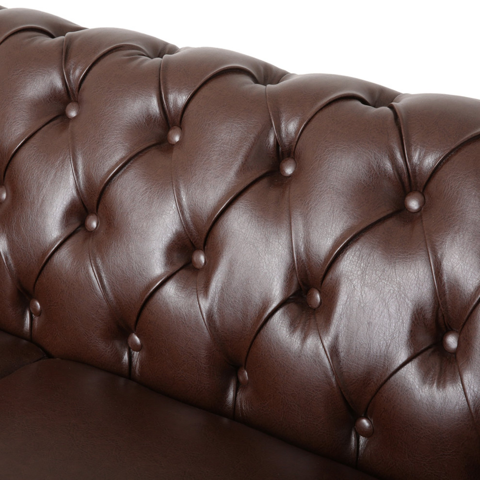 Chesterfield Sectional Sofa  Faux Leather Seat  ampButton Tufted Back  Dark Brown   French Country   Sectional Sofas   by Decorn  Houzz