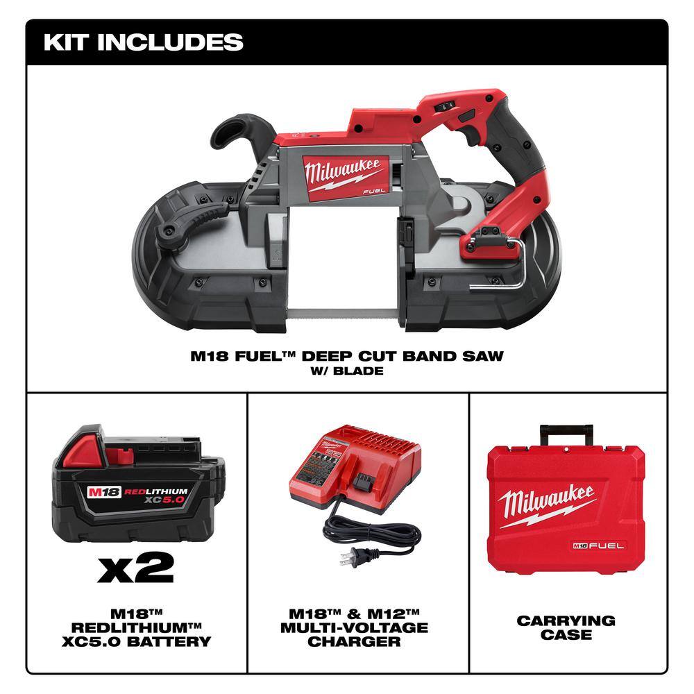 MW M18 FUEL 18V Lithium-Ion Brushless Cordless Deep Cut Band Saw with Two 5.0Ah Batteries Charger Hard Case 2729-22