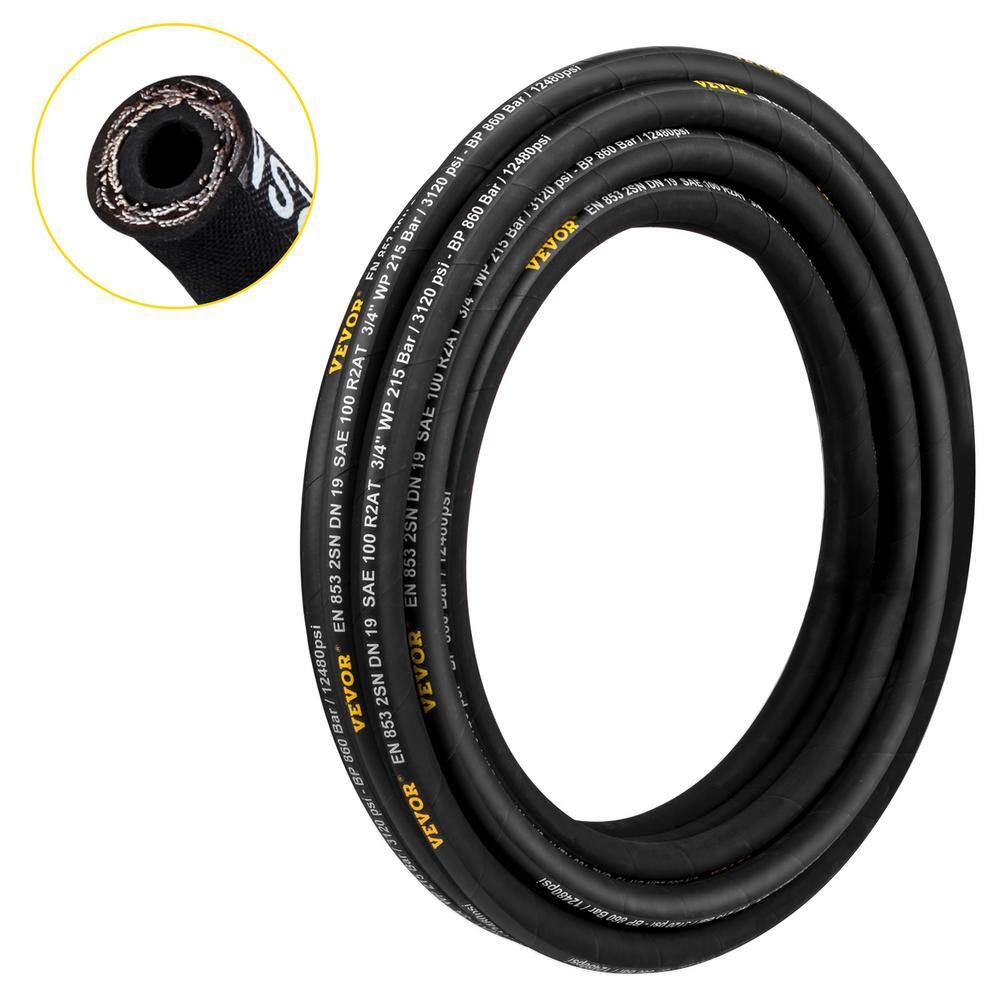 VEVOR Hydraulic Hose 14 in. x 100 ft. Rubber Hydraulic Hose 5800 PSI Hydraulic Oil Flexible Hose with 2 Steel Wire Braid YG100FT1-4-580001V0