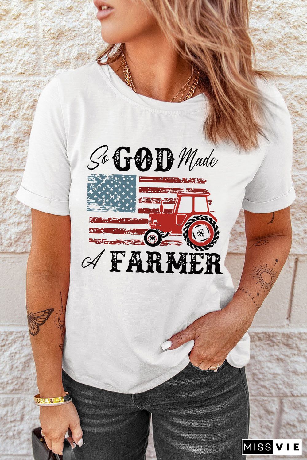 White So God Made A Farmer Graphic Tee