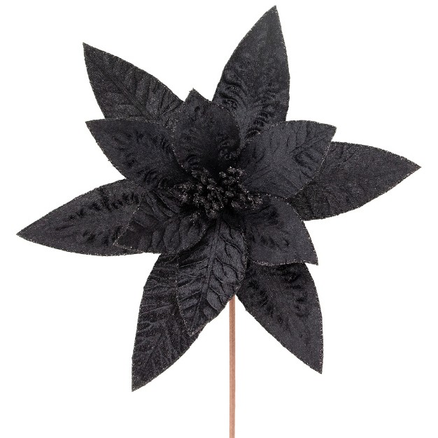 Black Glittered Poinsettia Christmas Floral Stem Spray