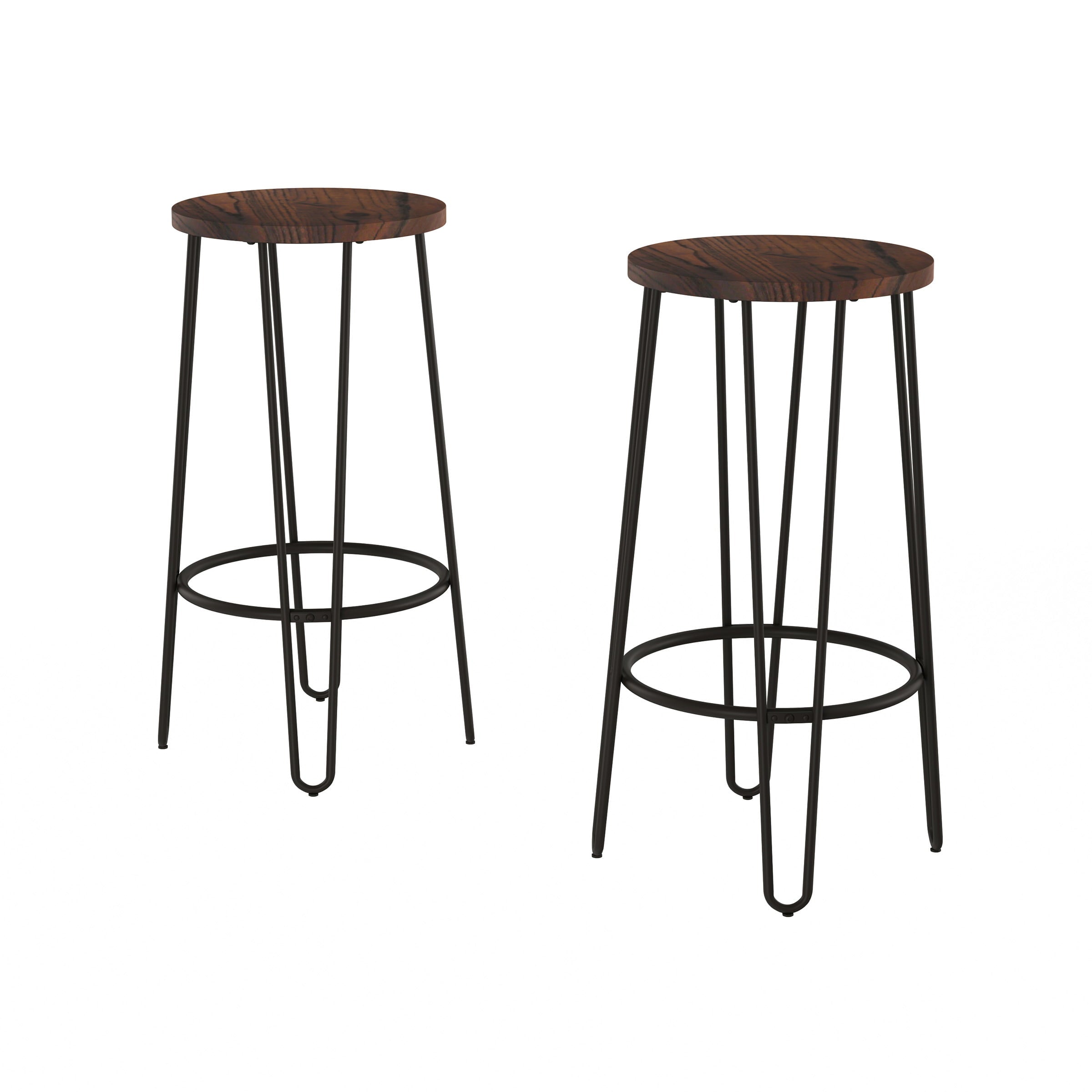 Lavish Home Set of 2 Counter-Height Bar Stools with Hairpin Legs (Brown)