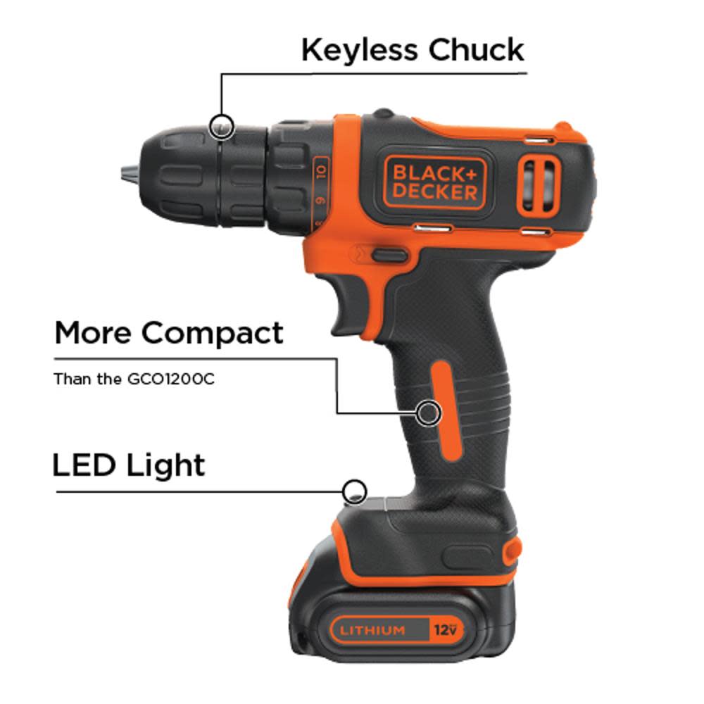 Black and Decker 12V MAX Li-Ion Cordless Drill Kit ;