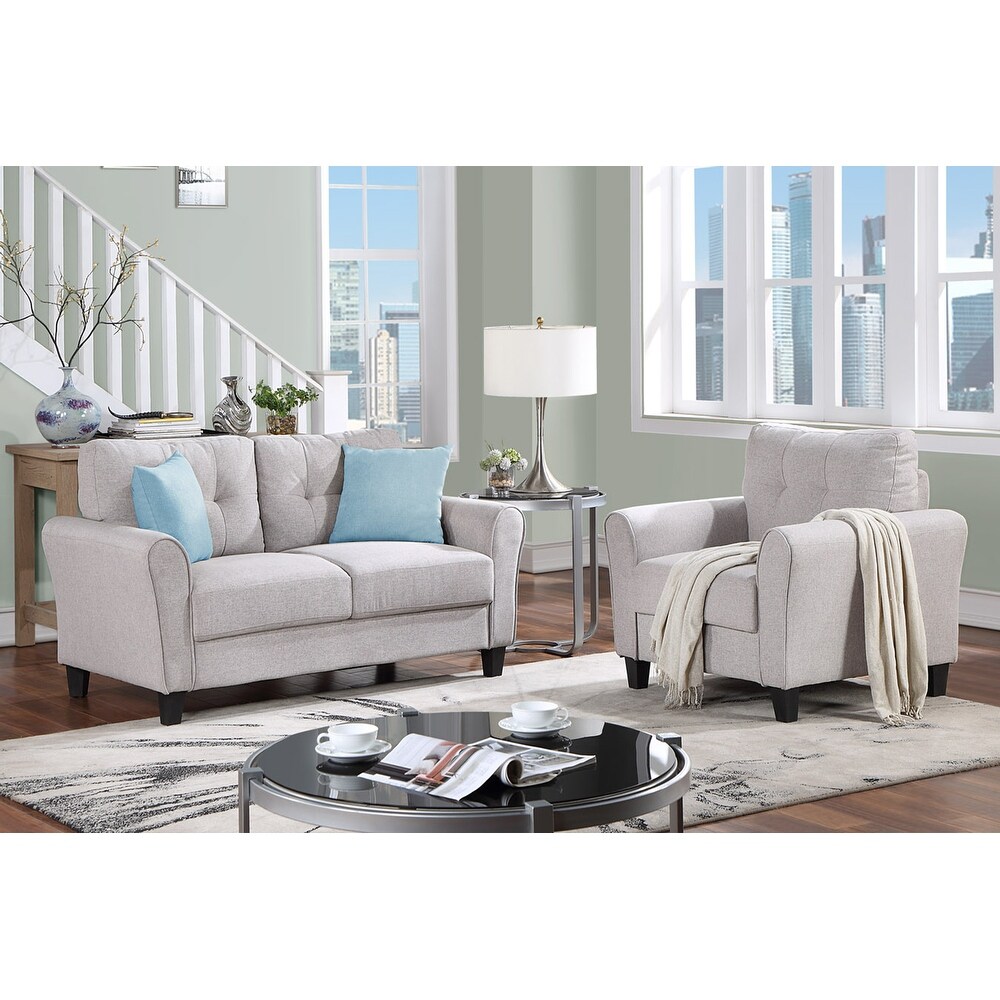 Modern Linen Sofa Set with Button Tufted Back Cushions