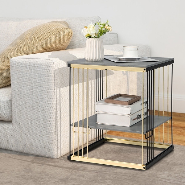 Gymax 2-tier Side End Coffee Table Square Nightstand for Living Room