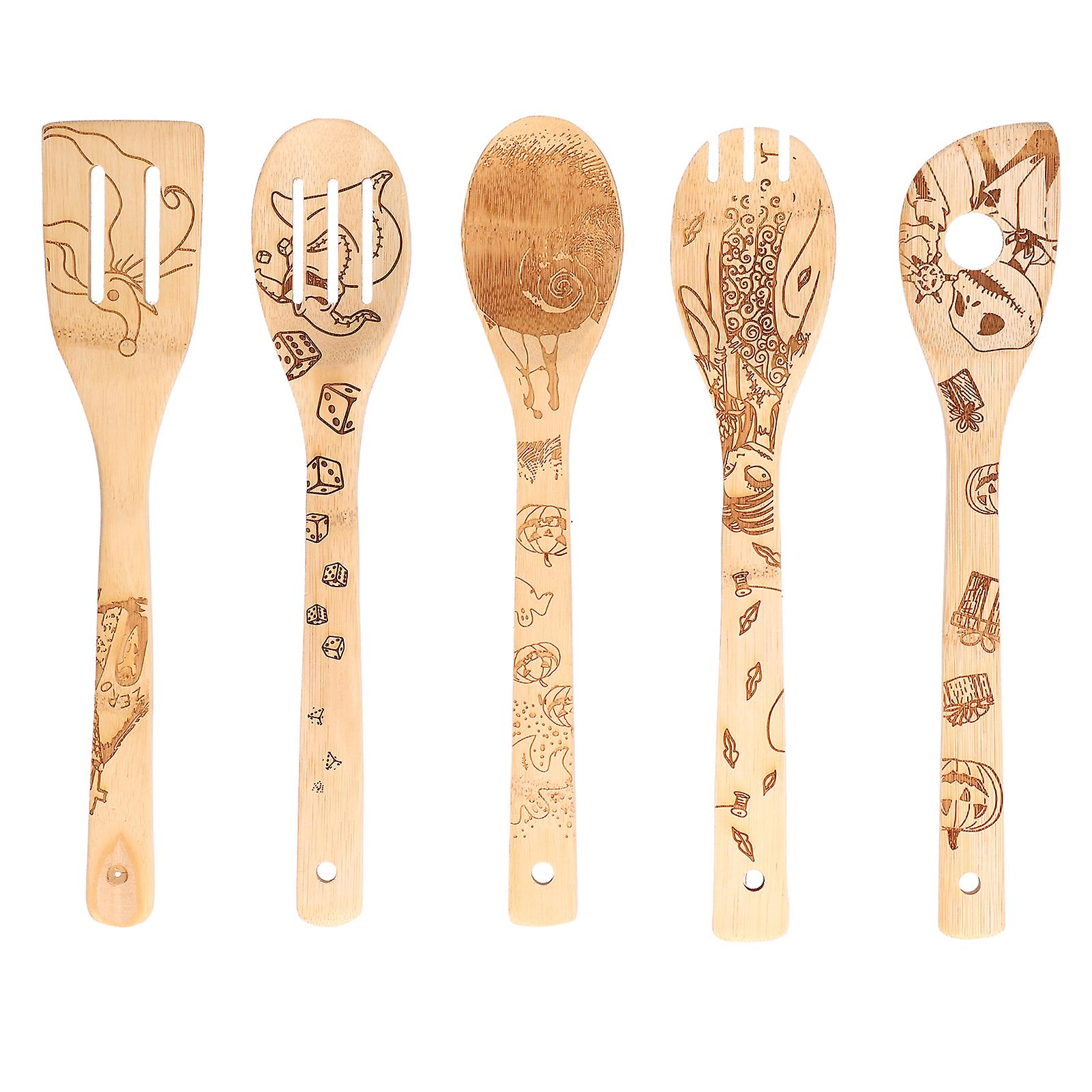 Bamboo Wooden Spoons Personalized Graffiti Slotting Spoon Scratch Resistant High Temperature Resistance Cooking Shovel