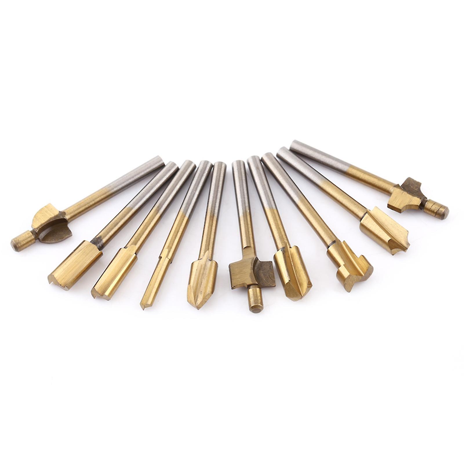 10pcs HSS Titanium Coated Woodworking Edge Cutters Trimmer Router Machine Bits 1/8