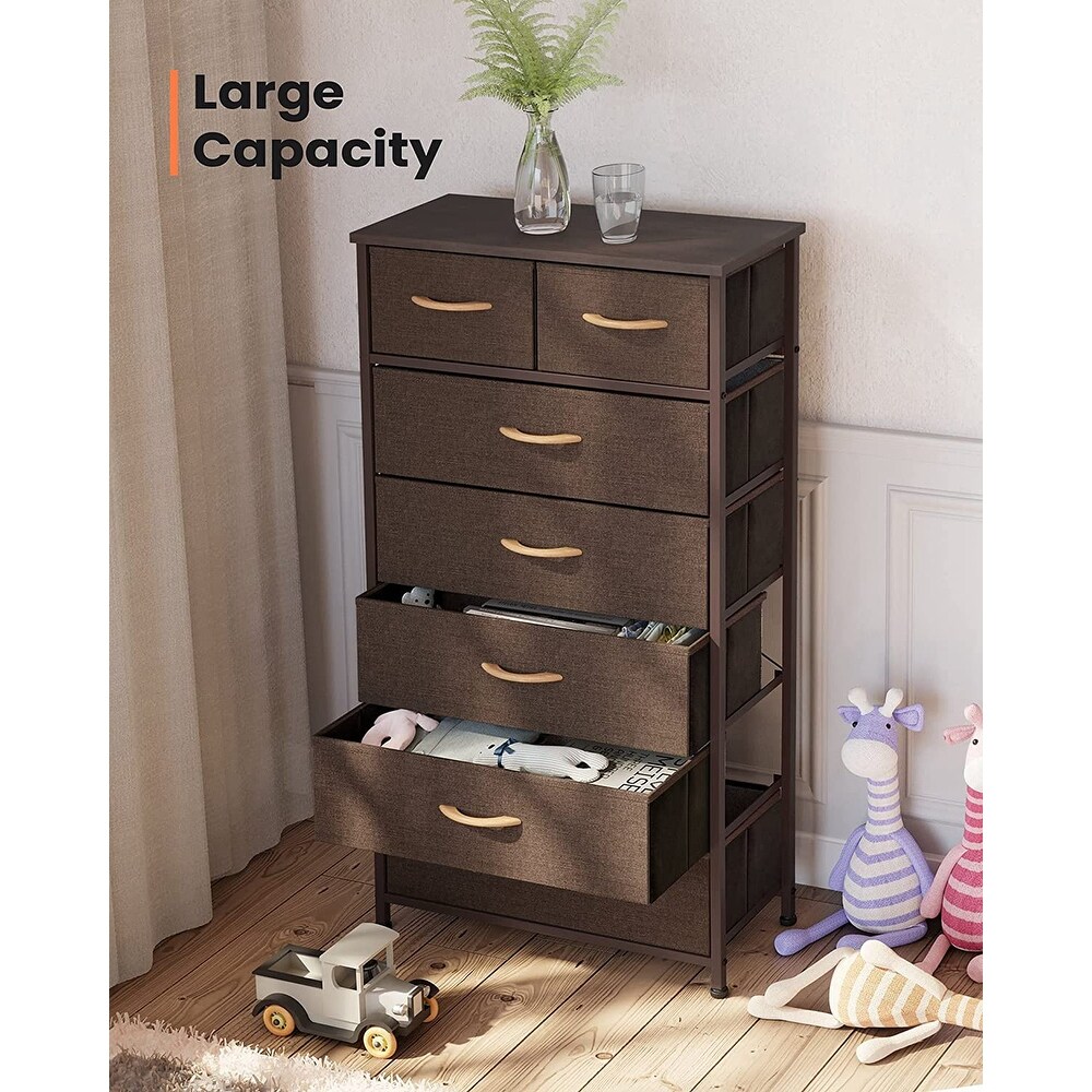 7 Drawers Dresser  Tall Dresser Vertical Storage Tower with Wooden Handle and Wooden Top  Organizer Unit