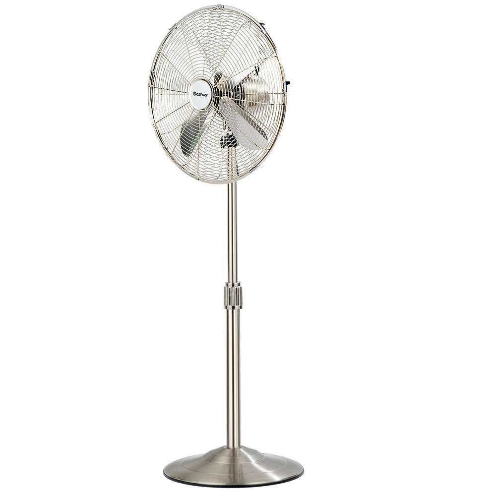 Costway Adjustable-Height 48.5 in. Metal Oscillating Pedestal Fan 3 Wind Speed with 4 Blades Sliver EP24533US-SL