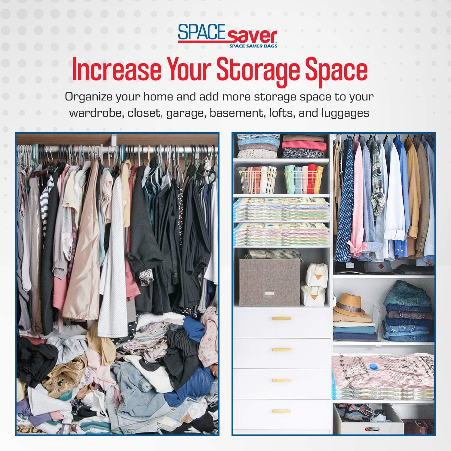 Spacesaver Premium Vacuum Storage Bags. 80% More Storage! Hand-Pump for Travel! Double-Zip Seal and Triple Seal Turbo-Valve for Max Space Saving! (Variety 4)