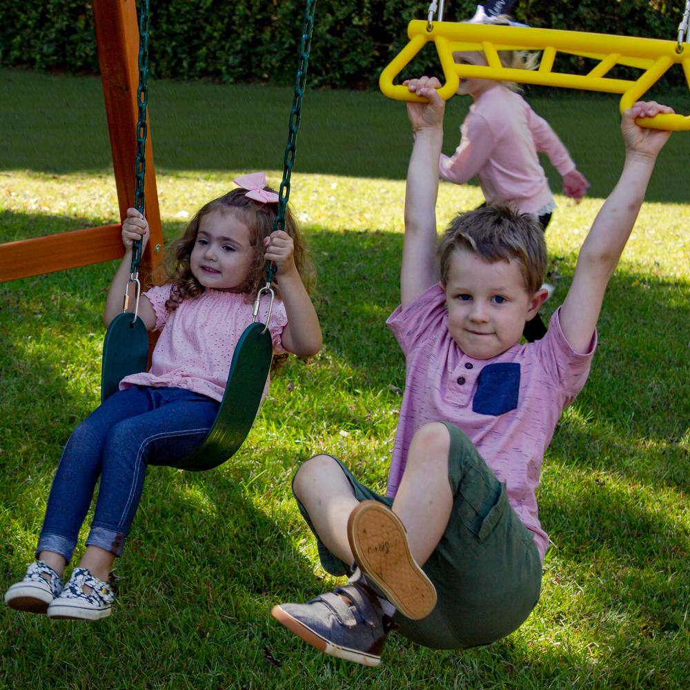 Swing-N-Slide Playsets A-Frame Wooden Swing Set with 2-Belt Swings and RingTrap Combo 01-1104