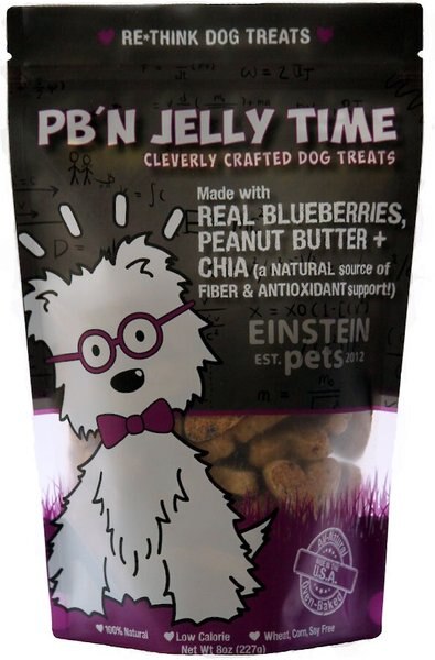 Einstein Pets Wheat-Free PB'N Jelly Time Real Blueberries， Peanut Butter and Chia Oven Baked Dog Treats， 8-oz bag