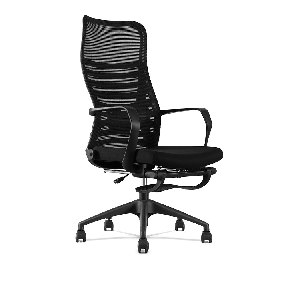 STEN High Back Office Chair with Retractable Footrest - Black