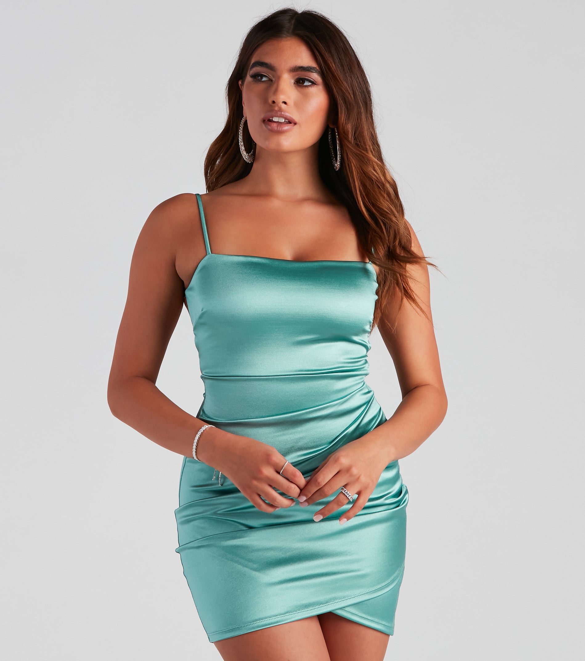 Dreamy In Satin Ruched Mini Dress