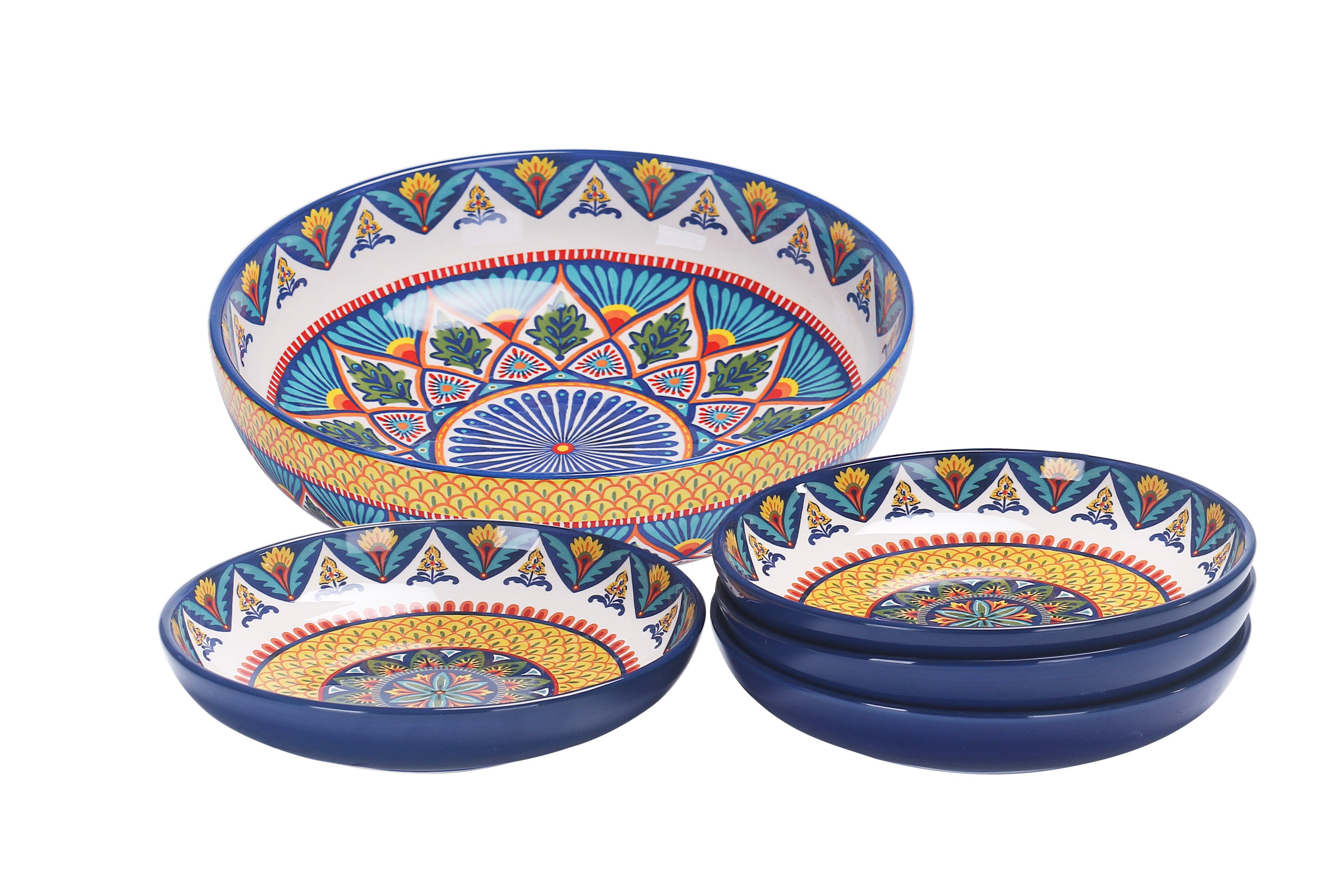 Bico Havana Ceramic Pasta Bowl， Set of 5(1 unit 214oz， 4 units 35oz)， for Pasta， Salad， Microwave and Dishwasher Safe， House Warming Gift