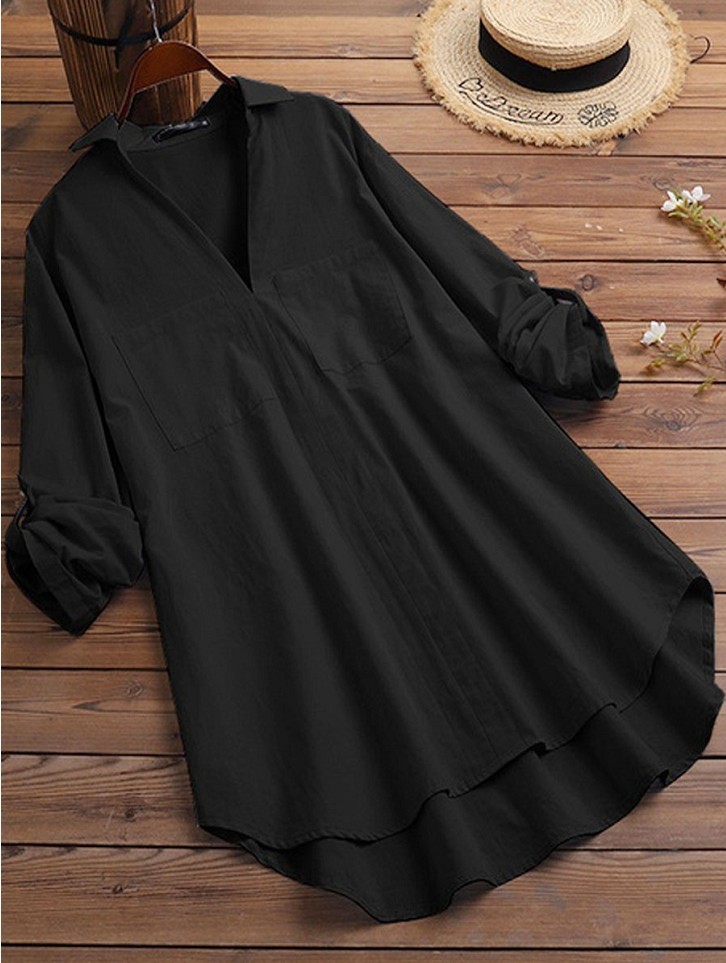 Casual Loose Solid Color Long-sleeved Blouse