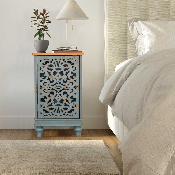 PHI VILLA Retro Distressed Hollow-Carved Side Table