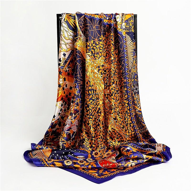 Women Silk Scarf， Square Chain Print Head Scarves