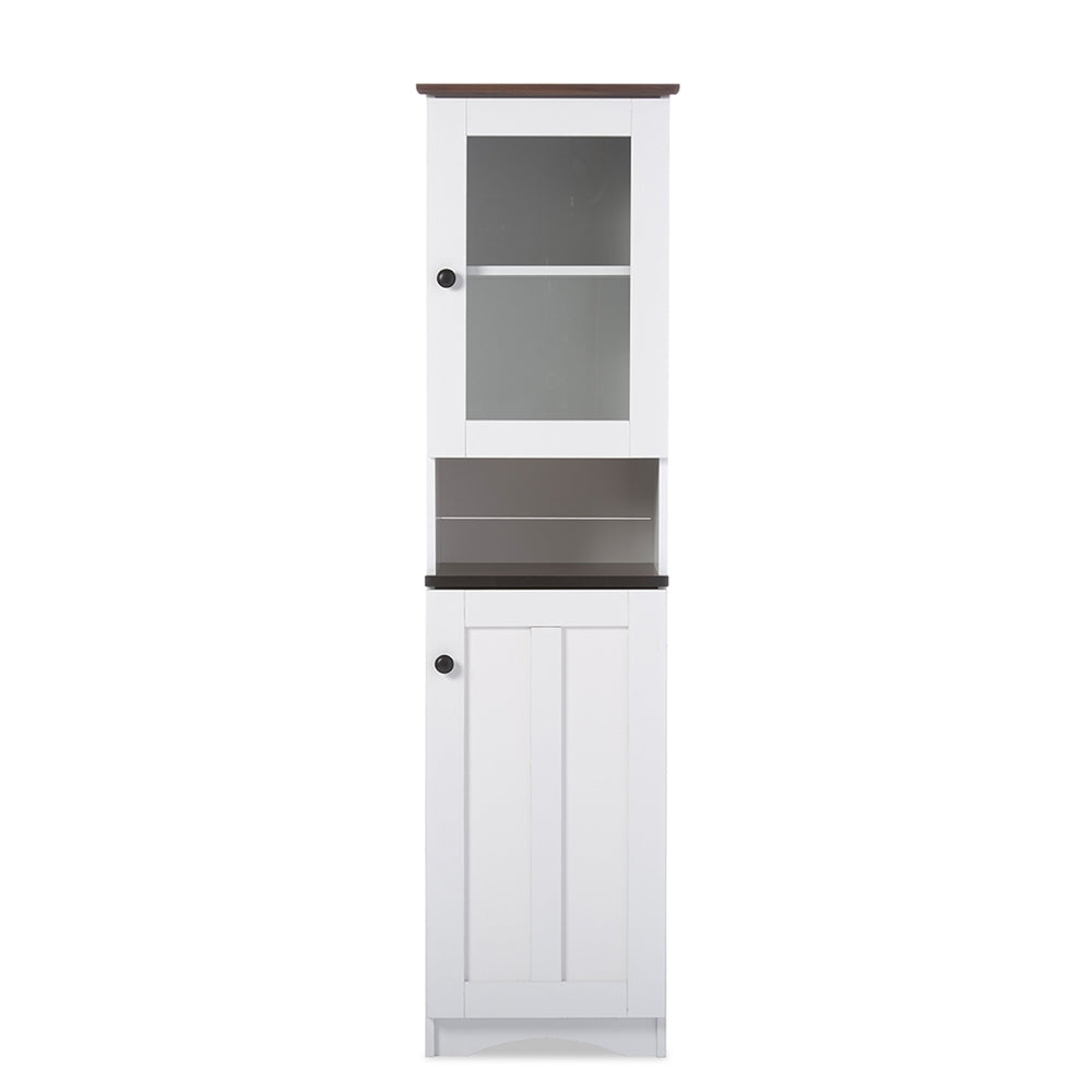 Skyline Decor Two-tone White and Dark Brown Buffet and Hutch Kitchen Cabinet