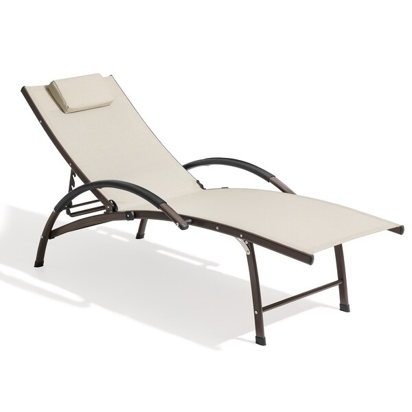 Crestlive Outdoor Adjustable Reclining Chaise Lounge Chair with Arms and Headrest，Aluminum or Steel Frame Options