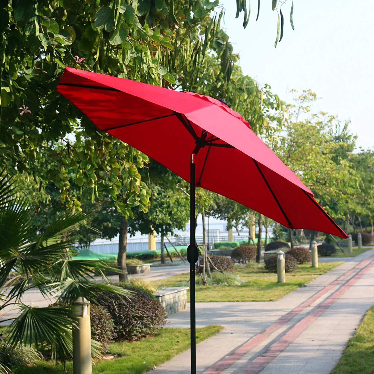 Sunnyglade 9 Patio Umbrella Outdoor Table Umbrella with 8 Sturdy Ribs (Red)