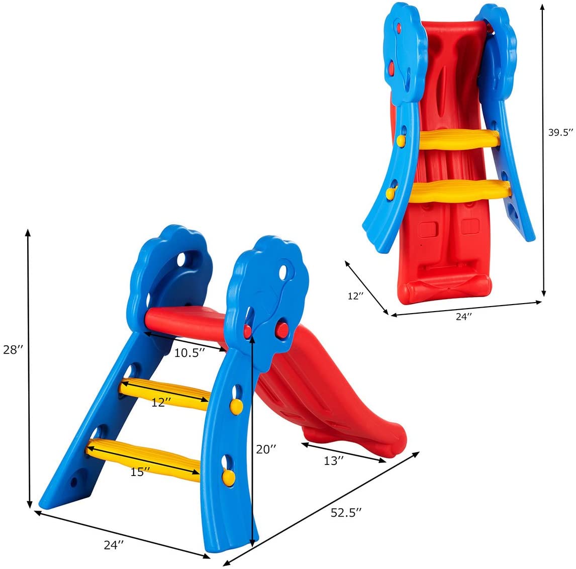 BABY JOY Folding Slide, Plastic Play Slide Climber for Kids (Floral Rail)