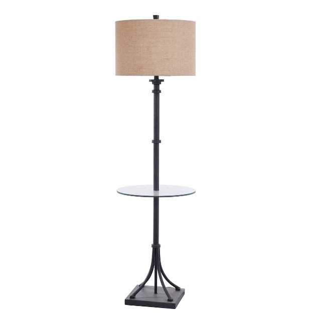 Tipton Farmhouse Iron Floor Lamp With Burlap Shade amp Glass Table Bronze brown Stylecraft