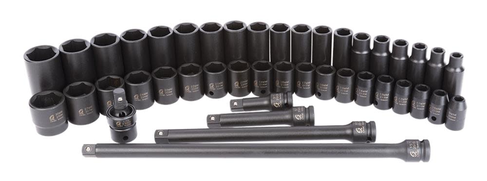 43 pc. 1/2 In. Drive Master Metric Impact Socket Set