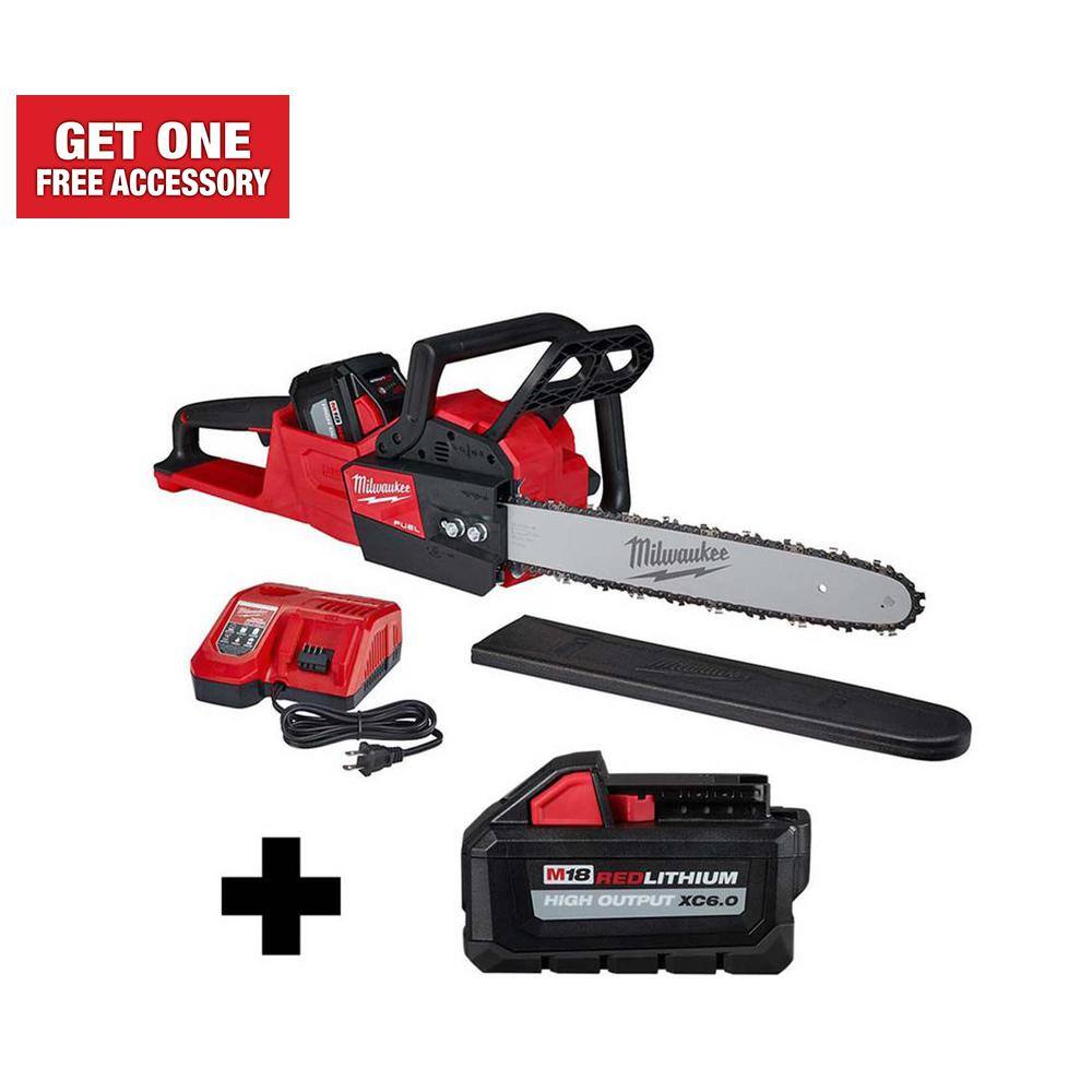 MW M18 FUEL 16 in. 18-Volt Lithium-Ion Brushless Battery Chainsaw Kit with M18 High Output 6.0 Ah Battery 2727-21HD-48-11-1865