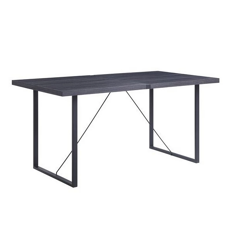 Dining Table with Rectangular Metal Inserted Top and Sled Base， Gray